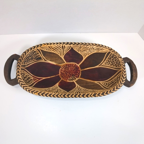 Handcrafted Wooden Tray with Floral Design - Picture 1 of 9